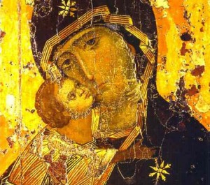 Sfânta Fecioară din Vladimir - Icoană în stil bizantin, reprezentând-o pe Fecioara Maria cu pruncul Iisus.